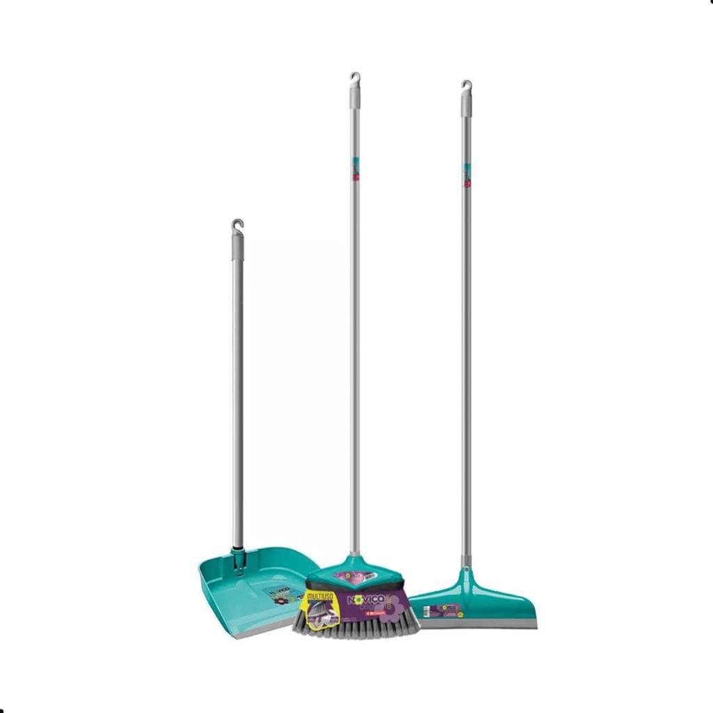 Kit Vassoura + Rodo + Pá com Cabo Noviça 30cm