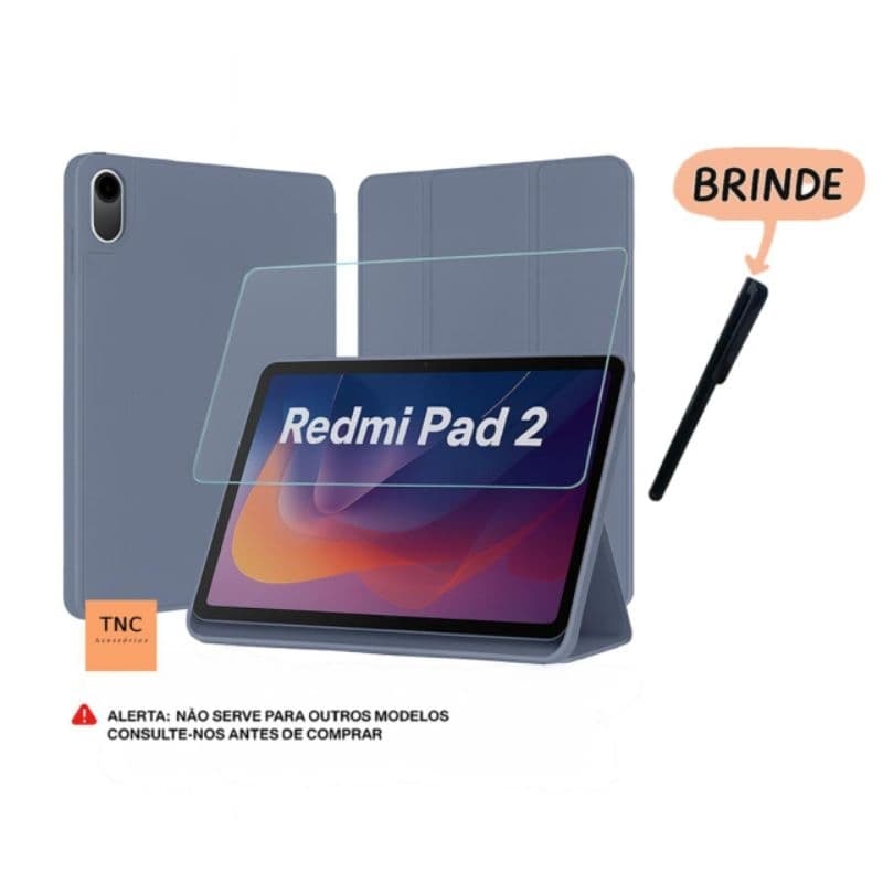 Capa Redmi Pad 2 2025 PU Premium com Película de Vidro e Caneta